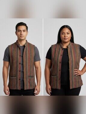 Unbranded Boho Woven Tapestry Nehru Vest Tag XXL Fits Mens M Womens L